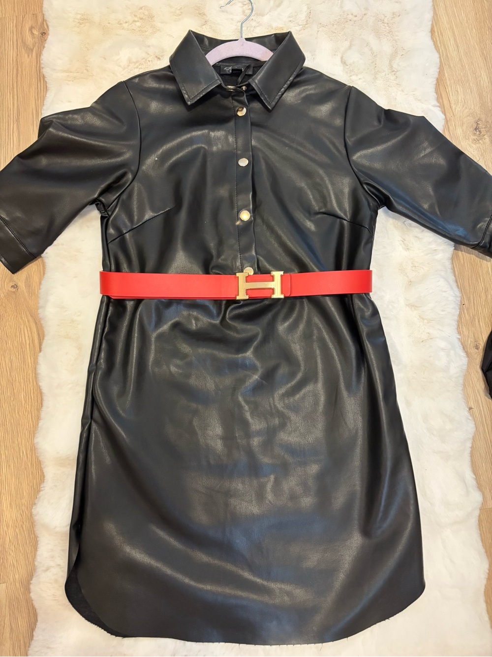 Girls Faux Leather Polo Dress in Black, built is not included